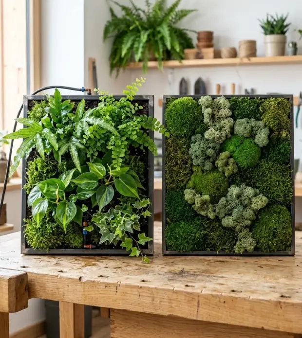 Module de plantes vivantes et tableau de végétal stabilisé pour une décoration intérieure
